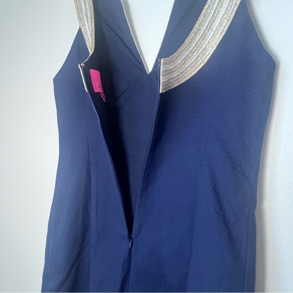 Lilly Pulitzer Women's Valli Shift Dress True Navy Silver Gold Cross Neck Size 2 - Picture 6 of 10